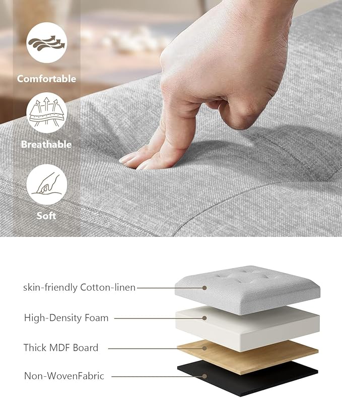 Folding Storage Ottoman Bench, Multi-Functional Ottoman Footrest, End of Bed Bench, Storage Chest for Living Room, Bedroom, Hallway, Entryway, Holds Up to 700 lbs (Light Gray, 43 Inches)