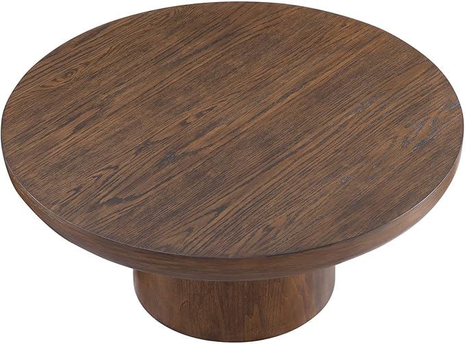 kevinplus 35.98'' Round Coffee Table Circle Wood Coffee Table for Living Room, Modern Retro Style Pedestal Style, Easy Assembly, Dark Brown (ø35.98'' x 15.98'')
