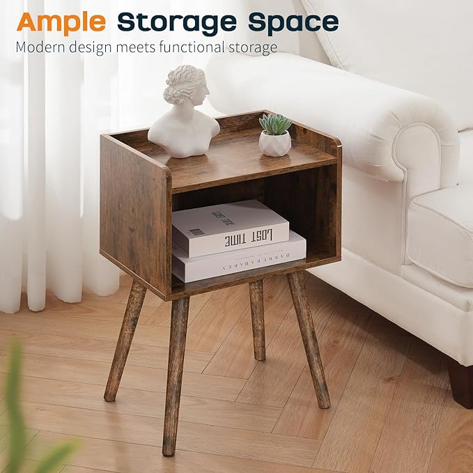 Yoobure Mid Century Modern Nightstand for Small Spaces - Small Side Table with Storage Shelf, Wood End Table Night Stand, Vintage End Tables Living Room, Minimalist Side Tables for Bedroom Dorm Office