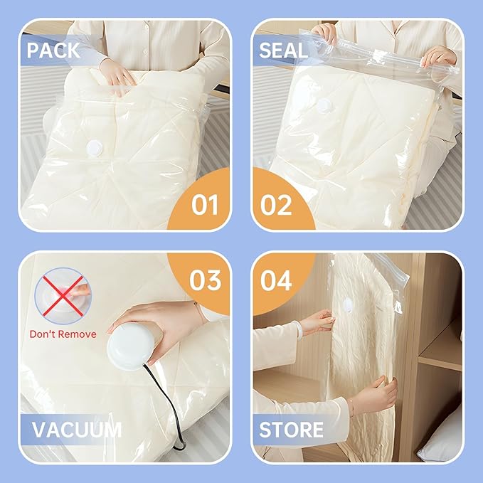 10 Large Vacuum Storage Bags, Vacuum Seal Bags for Clothing, Pillows, Comforters, Blankets, Space Saver Bags with Electric Pump