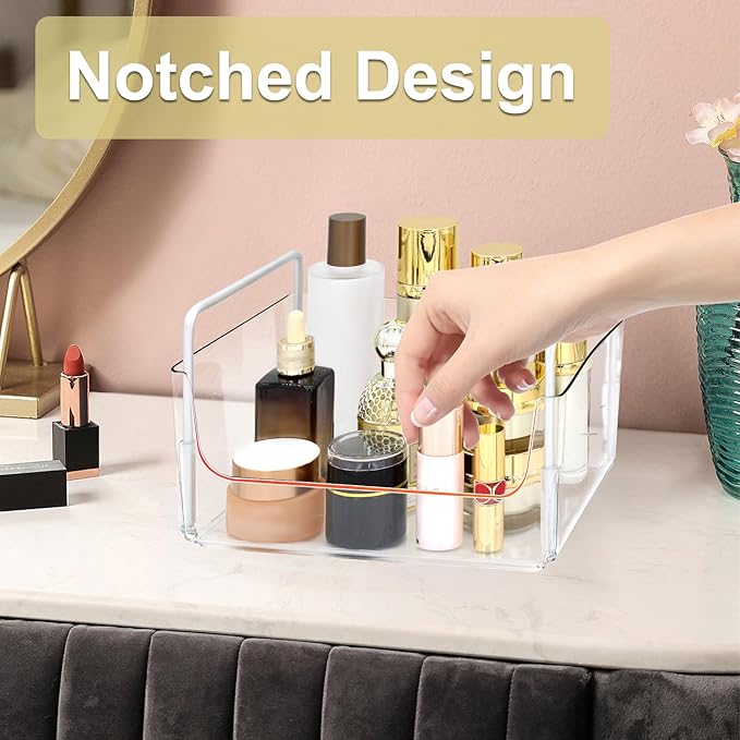 Clear Makeup Organizer Tray with Handles Bathroom & Vanity Storage for Cosmetics, Skincare - Countertop Organizer Kitchen Cabinet Storage Tray-NeatNest