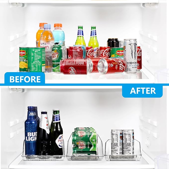 Clear Width Adjustable Soda Can Organizer for Refrigerator Expandable Soda Can Dispenser for Beer Soda Seltzer Pop Can Soda Expand Organizer for Fridge Kitchen Pantry-NeatNest