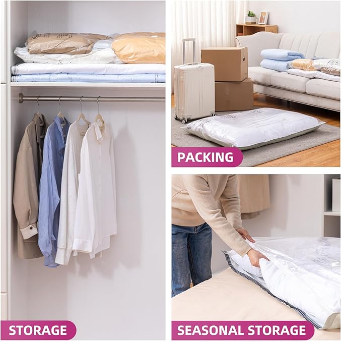 TAILI 8 Pack Vacuum Storage Bags for Comforter and Blankets, XXL Jumbo Vacuum Seal Bags for Bedding (47x39 Inch), Huge Space for Toy, Bedding, Pillows, Save More Closet Space-NeatNest