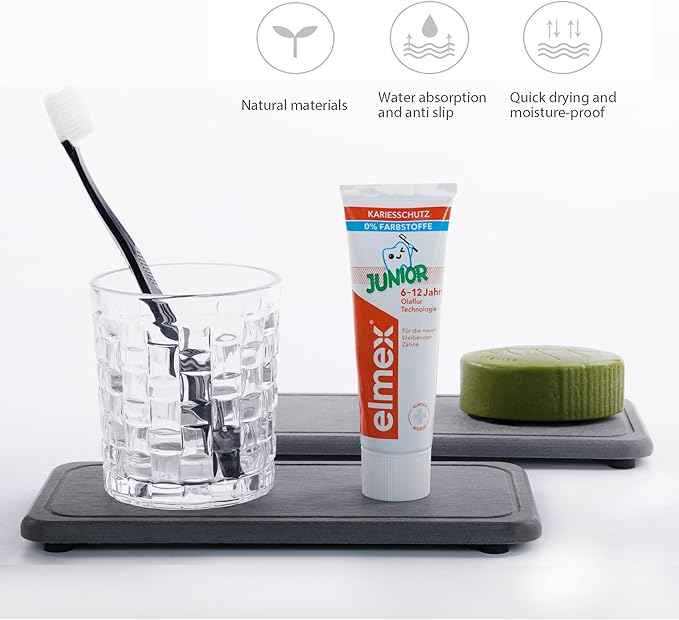 2 Pcs Water Absorbing Stone Trays, Kitchen/Bathroom Sink Soap Dish, Diatomite Tray Used for Hand Soap & Cosmetic Bottles in The Modern Home, 4" W x 8.3" L, Dark Gray-NeatNest