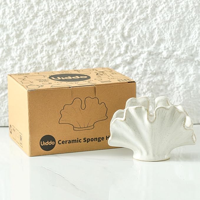 Ceramic Sponge Holder,Sponge Holder for Kitchen Sink,Compact Sink Caddy Organizer-Scouring Pad and Dish Sponge Holders,Farmhouse Kitchens Decor Cute Kitchen Gadgets Accessories(White)-NeatNest