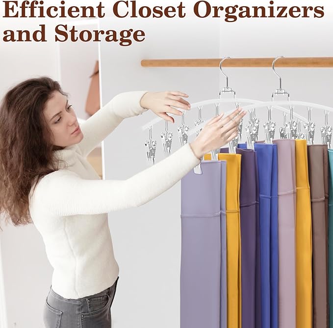 2 Pack Legging Organizer for Closet 360° Swivel, Space Saving Metal Gym Clothes Hangers w/20 Clips Holds 20 Leggings, Closet Organizers and Storage, Room Organization Essentials, White-NeatNest