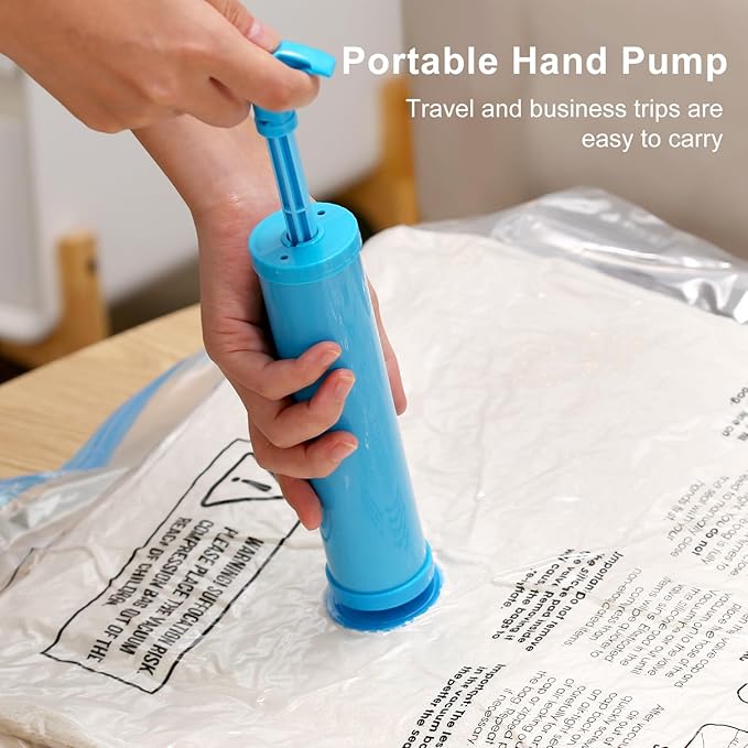 Vacuum Bags for Travel, 12 Pack with Hand Pump, Space Saver Vacuum Storage Bags, Travel Essentials, Clothes, Blankets, Pillows-NeatNest