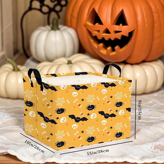 Halloween Basket Gift Cute Pumpkin Ghost Parties Decor Kid Trick or Treat Basket for Boys and Girls Rectangular Storage Bin Box (Bat Spider)-NeatNest