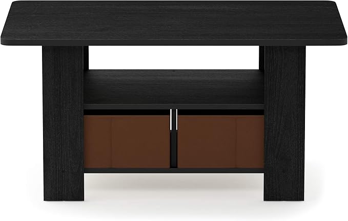 Furinno Andrey Coffee Table with Bin Drawer, Americano/Medium Brown, Small Non-Lift Top-NeatNest