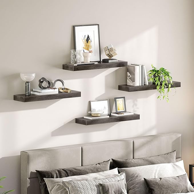 HOOBRO Floating Shelves for Wall, Wall Mounted Shelf Set of 2, 23.6" Hanging Shelf with Invisible Brackets, for Wall in Bathroom, Bedroom, Toilet, Kitchen, Living Room, Office, Charcoal Gray BC60BJ01-NeatNest