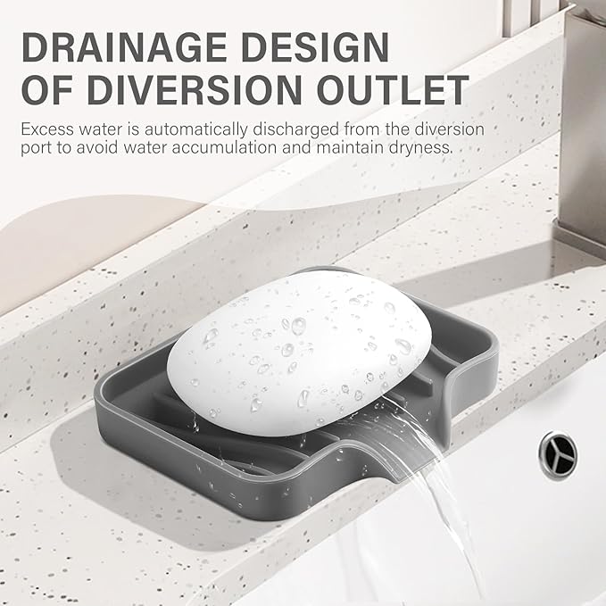 2PCS Self Draining Soap Holder,Spofit Silicone Soap Dish, Suitable for for Kitchen, Bathroom, Shower, Bath Tub,Soap Container (Grey)-NeatNest