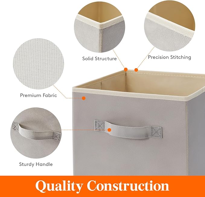 Lifewit 12 Packs Storage Cubes, 11 Inch Cube Storage Bins, Foldable Decorative Fabric Storage Baskets for Organizing Home Organizers with Handles for Shelves, Closet, Light Gray
