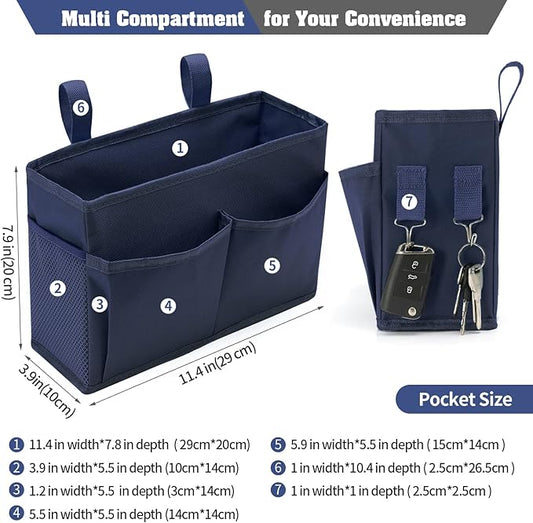 Bunk Bed Organizer, Bedside Caddy Hanging Bed Organizer Storage Bag with 4 Pockets and 2 Hooks, for College Dorm Rooms Bed, Hospital Bed, Baby Bed Rails, 600D Oxford Cloth (Navy Blue)-NeatNest