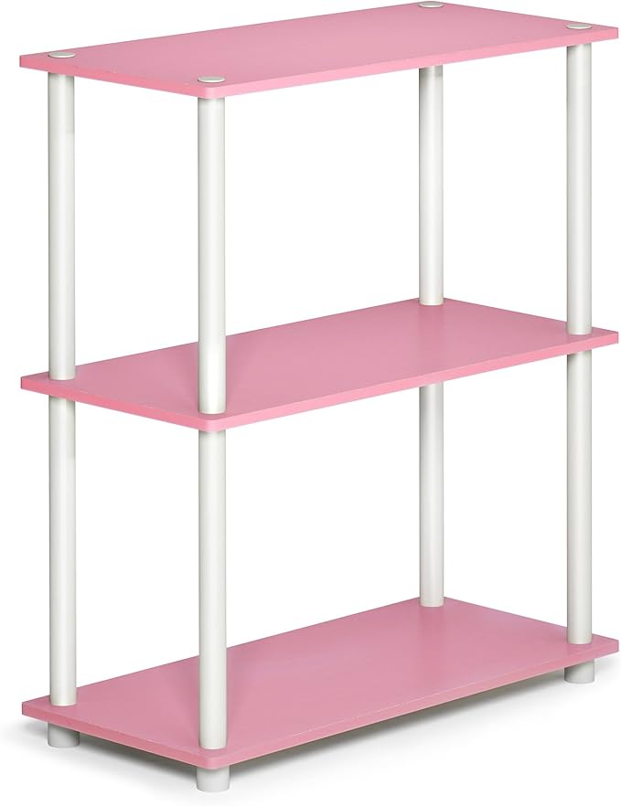 Furinno Turn-N-Tube 3-Tier Compact Multipurpose Shelf Display Rack, Pink/White-NeatNest