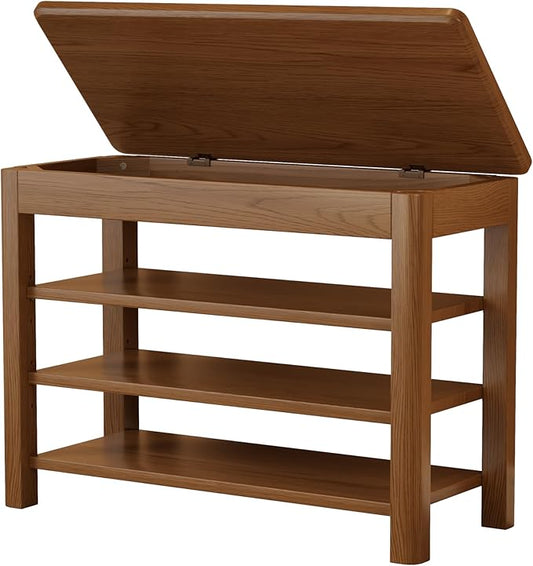 3 Tier Shoe Bench with Storage, Wood Shoe Rack for Front Door Entrance, Entryway Shoe Storage Bench.