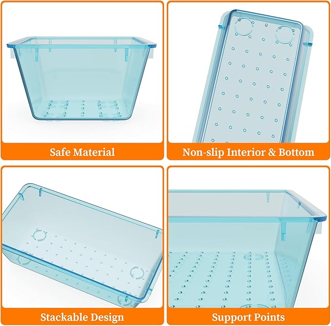 32 PCS Clear Plastic Drawer Organizer Set, 4-Size vanity organizer Trays and Storage Bins for Makeup, Jewelry and Gadgets in Bedroom, Bathroom and Office, Clear Sea Blue-NeatNest