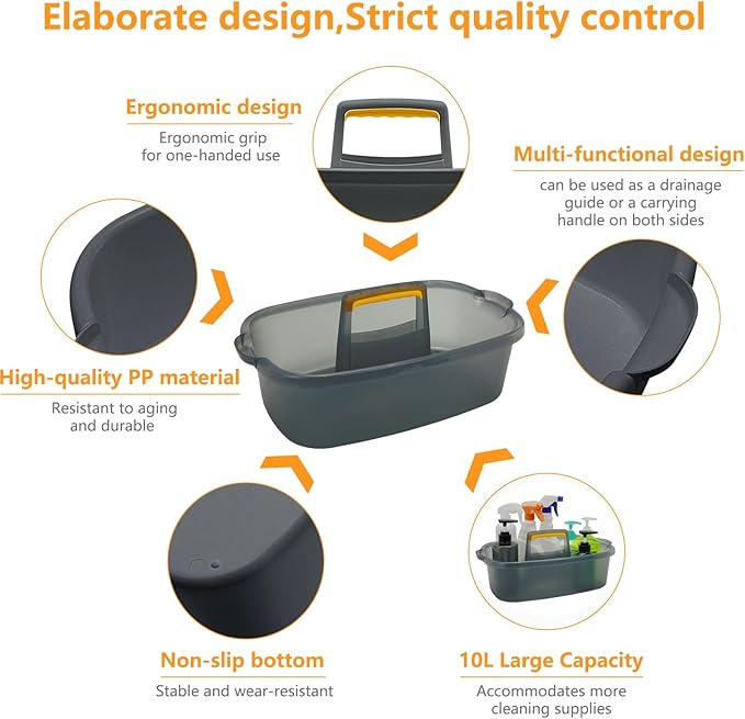 Cleaning Caddy Organizer with Handle, Storage Basket/Totes Portable for Bathroom Supplies, Cleaning Products, and Sink Tool.(Translucent Gray×2, 2 Pack)-NeatNest