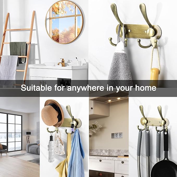 NearMoon Coat Rack Wall Mounted-2 Pack, Heavy Duty Bath Towel Hooks Stainless Steel Robe Hooks Holder, Metal Coat Hook for Towel Coat Hat Key Bathroom Bedroom Hotel Entryway (2 Hooks, Bronze)
