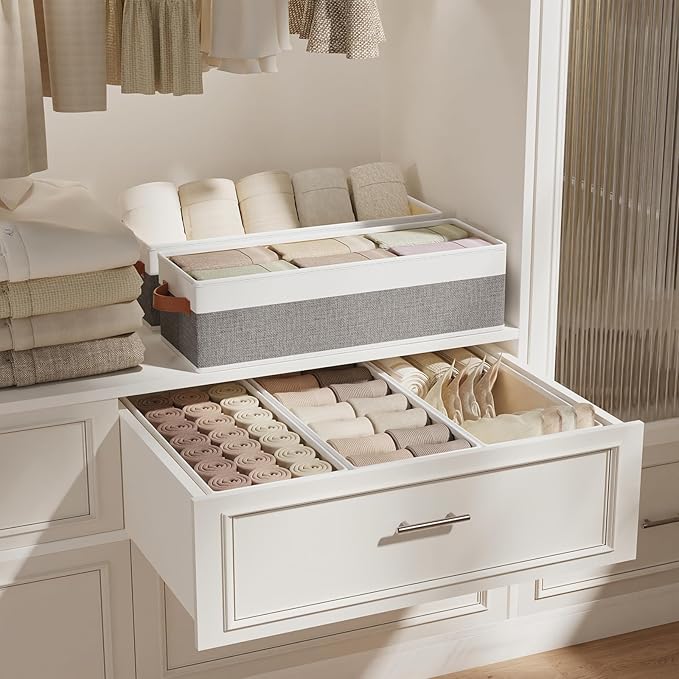 Collapsible Storage Bins 3-Pack, Foldable Baskets for Organizing, Clothes Boxes with Handles, Fabric Cubes Containers, White and Gray, 15 x 6 x 5 Inch-NeatNest