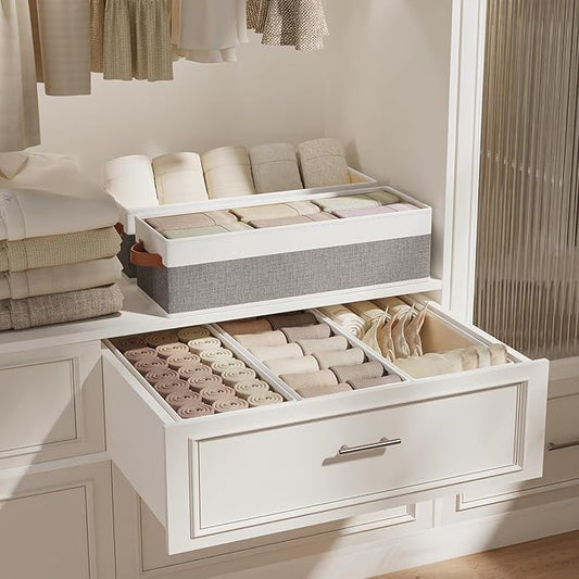 Collapsible Storage Bins 3-Pack, Foldable Baskets for Organizing, Clothes Boxes with Handles, Fabric Cubes Containers, White and Gray, 15 x 6 x 5 Inch-NeatNest