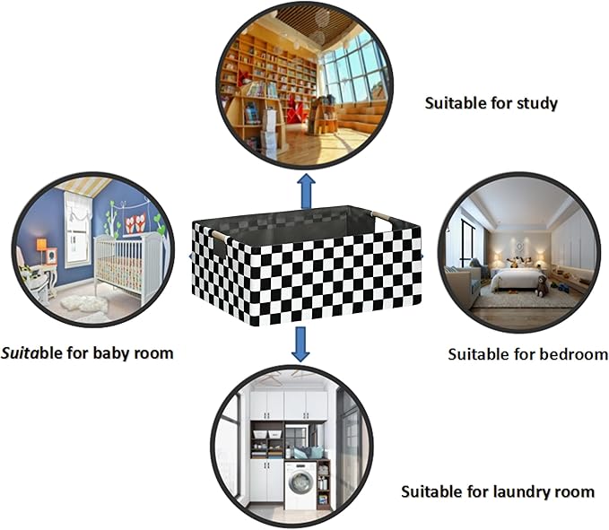 Checkered Storage Basket Foldable Nursey Box | 16.9" Storage Cube for Women Closet Organizer Boys Car Toys Bins with Handles | Sturdy Cardboard & Washable Fabric 2Pack-NeatNest