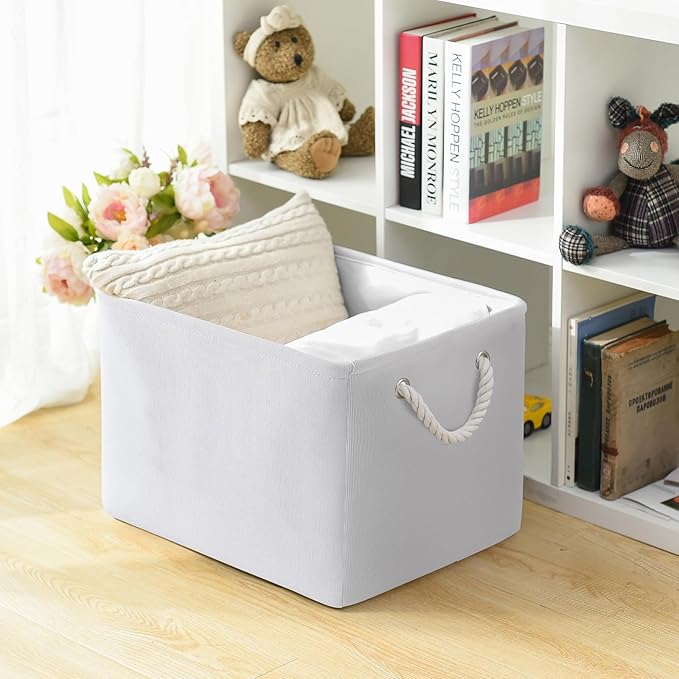 TheWarmHome Organization and Storage Basket for Shelves - Extra Jumbo 3 Pack 20.5x15.8x13.8 inch Cube Storage Bins for Toy Closet Box Home Organizer Gift (White)-NeatNest
