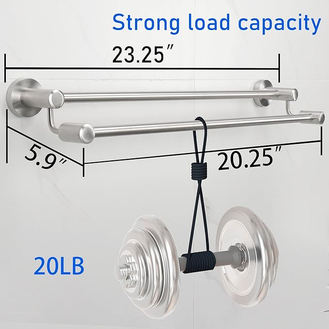 TocTen Double Bath Towel Bar - Thicken SUS304 Stainless Steel Towel Rack for Bathroom, Bathroom Accessories Double Towel Rod Heavy Duty Wall Mounted Towel Holder (Brushed,24IN)