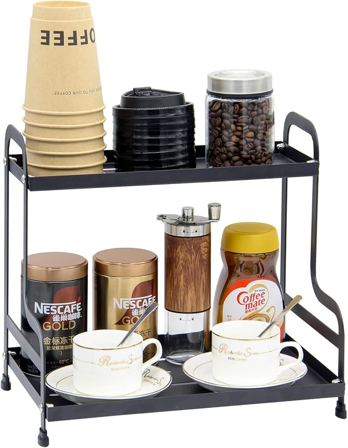 2-Tier Metal Organizer Shelf for Bathroom & Kitchen - Heavy Duty Countertop Storage, Under Sink Cosmetic & Spice Organizer with Non-Slip Base, Easy Assembly-NeatNest