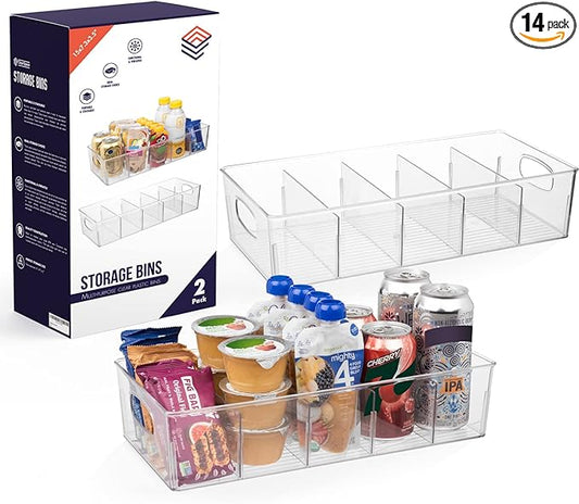 ClearSpace Plastic Pantry Organization and Storage Bins with Removable Dividers – 2 Pack XL Perfect Kitchen Organization or Kitchen Storage – Refrigerator Organizer Bins, Cabinet Organizers-NeatNest