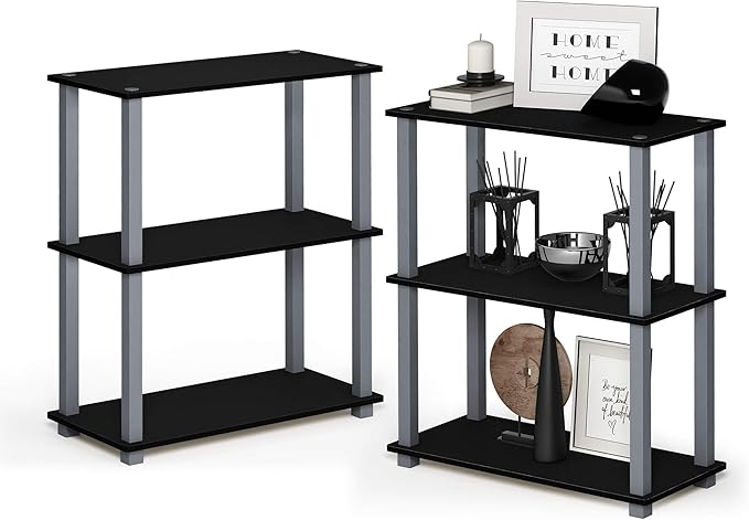 Furinno Turn-S-Tube 3-Tier Compact Multipurpose Shelf 2-Pack, Black/Grey-NeatNest