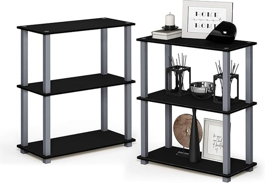 Furinno Turn-S-Tube 3-Tier Compact Multipurpose Shelf 2-Pack, Black/Grey-NeatNest