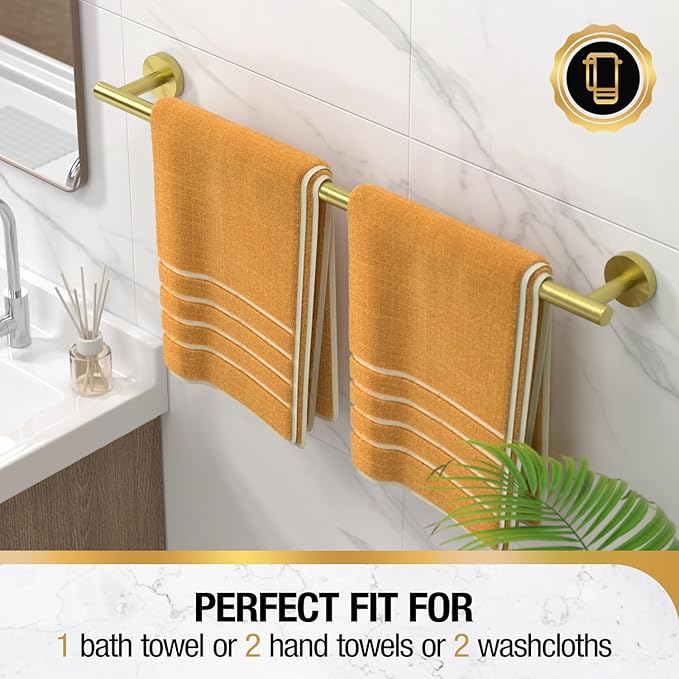 HITSLAM Gold 25.7 Inch Towel Bar for Bathroom, SUS304 Stainless Steel Bathroom Towel Rack Wall Mounted, Modern Home Decor Bath Towel Holder with Hardware Accessories
