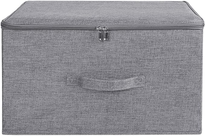 ANMINY 2PCS Storage Bins with Zipper Lids 36 Qt Lidded Fabric Storage Boxes Baskets Cubes with Handles Collapsible Washable Cotton Linen Closet Shelf Clothes Organizer Containers - Gray, Large-NeatNest