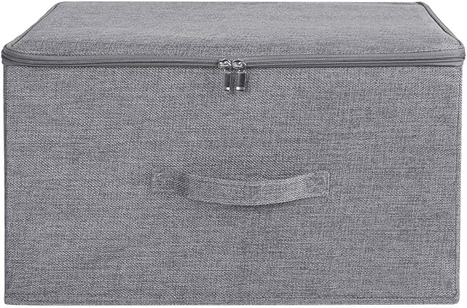 ANMINY 2PCS Storage Bins with Zipper Lids 51.9 Qt Lidded Fabric Storage Boxes Baskets Cubes with Handles Collapsible Washable Cotton Linen Closet Shelf Clothes Organizer - Gray, Extra Large-NeatNest