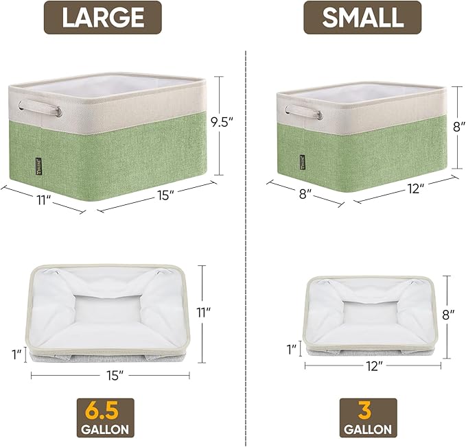 BALEINE 1 Pack Fabric Storage Bins for Shelves, Linen Storage Baskets for Organizing, Decorative Closet Bins for Clothes, Home (Green, 15''x11''x9.5'')-NeatNest