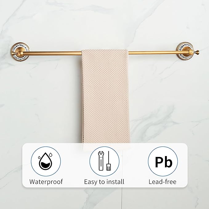 Antique Bronze Brass Towel Bar,Adjustable 15.5 to 27.5 Inch Bath Towel Bar Rack for Bathroom Towel Holder, Wall Mounted Bathroom Hardware Accessories,Porcelain Design