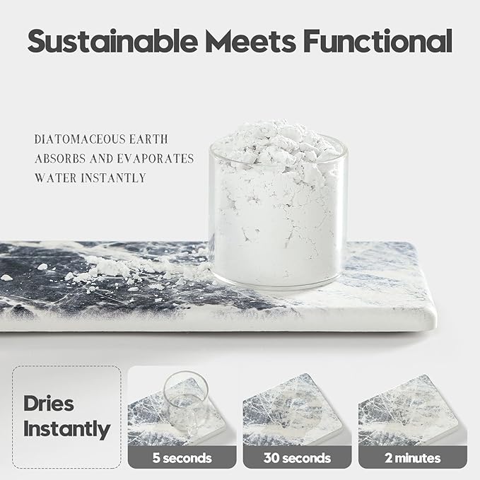 2PCS Bathroom Sink Vanity Trays, Water Absorbing Diatomite Stone Quick Drying Mat for Kitchen Counter, Dish Rack Dispenser Sponge Holder Caddy Organizer, Marble Crack, 9"x3.5"-NeatNest