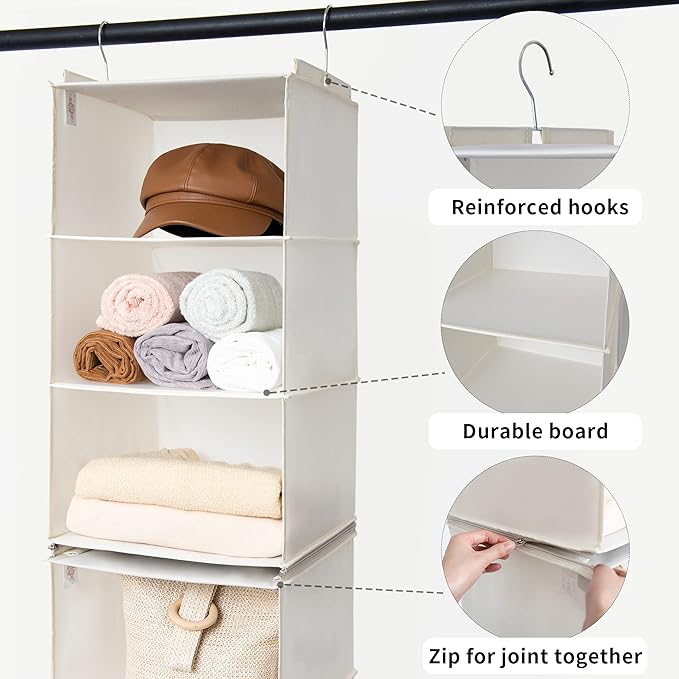 GRANNY SAYS 6-Shelf Hanging Closet Shelves, Separable to 2 Pack 3-Shelf Closet Shelves Organizer, Hanging Organizers and Storage for Living Room, Beige-NeatNest