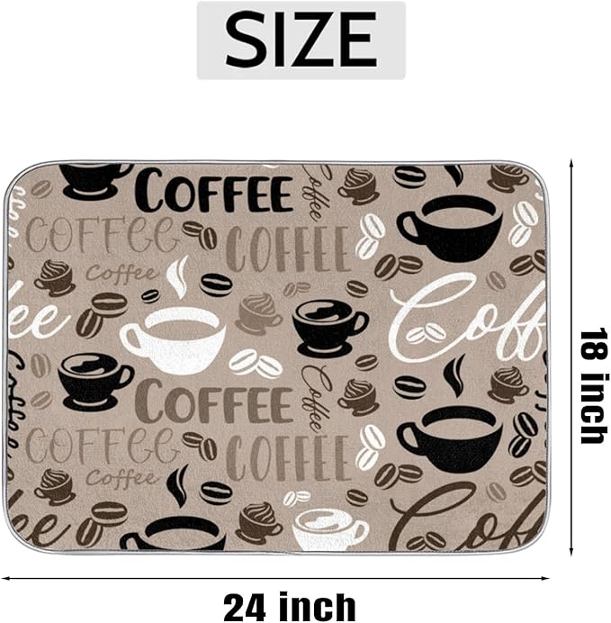 Dish Drying Mat for Kitchen Counter - Absorbent Microfiber Drying Rack Pads Reversible Dish Pad Draining Mats for Countertop Coffee Mats,18x24 inch（Coffee)