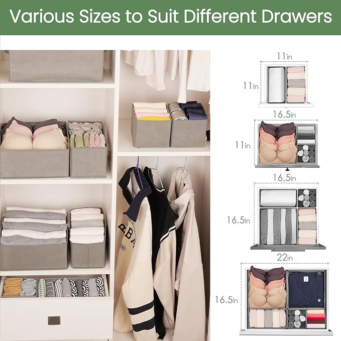 Criusia Drawer Organizer Clothes,16 Pack Underwear Drawer Organizers, Foldable Closet Organizers and Storage Dresser Drawer Dividers Clothing Organizer for Clothes, Socks, Scarves, Bra, Ties (Grey)-NeatNest