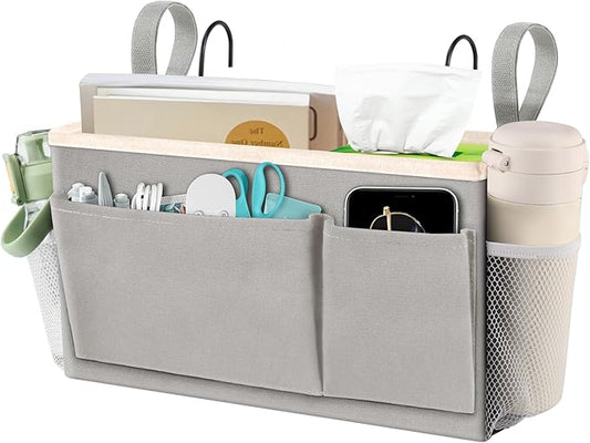 BlissTotes Bedside Caddy, Bedside Storage Organizer for Bunk Bed Accessories, Dorm Storage for Bedside Shelf and Bunk Bed Shelf, Bed Caddy for Home, Dorm, Bunk (Light Gray, 1 Pack)-NeatNest