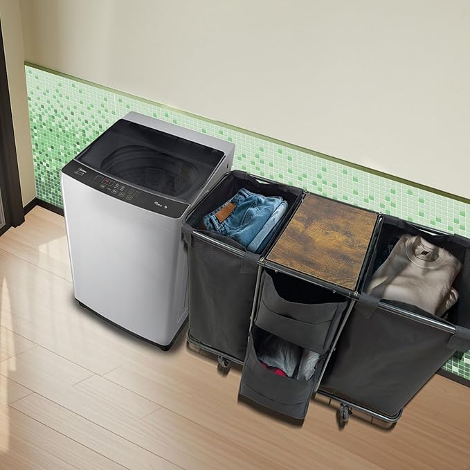 3-Section Laundry Sorter 168L, Rolling Laundry Cart with Wheels, Heavy Duty Laundry Hamper with Large Capacity and Removable Bags, for Narrow Space Laundry Room, Bedroom, Bathroom-NeatNest