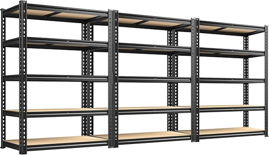 72.12" H Garage Shelving, Storage Shelves Load 2100LBS, 5-Tier Adjustable Shelving Unit with Thickened Wooden Boards for Multiple Scenarios, 72.12" H x 35.55" W x 11.85" D, Black, 3 Pack-NeatNest