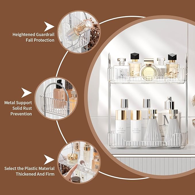 Clear 2-Tier Vanity Organizer - Countertop Shelf for Bathroom Cosmetics, Toiletries, Lotions, Perfumes-NeatNest