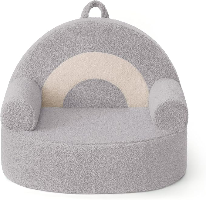 Blissful Diary Toddler Chair Comfy, Foam Kids Chair with Soft Teddy Plush, Toddler Reading Armchair for 1 2 3+ Year Old Girls Boys Baby Birthday Gift, Light Gray Arclet-NeatNest