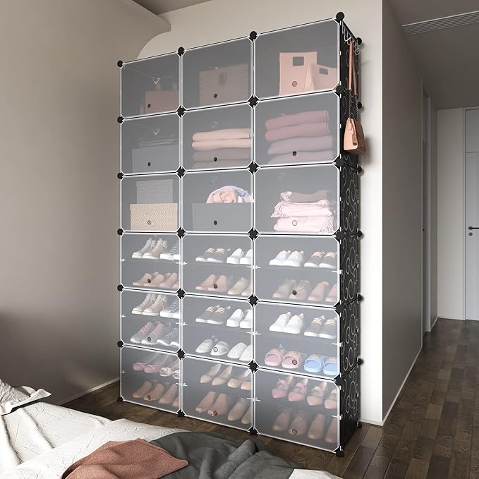 ROJASOP Portable Shoe Rack Organizer, 72 Pairs Covered Shoe Rack Shoe Organizer for Closet Entryway 12-Tier Shoe Storage Cabinet Space Saver Closed Shoe Organizer Cabinet with Doors-NeatNest