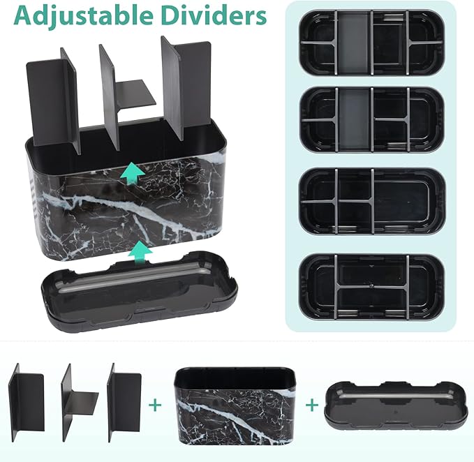 Boperzi Black Toothbrush Holder for Bathroom Toothpaste Organizer Countertop, Detachable Anti-Slip Marble Toothpaste Storage Caddy 6 Slots with Drainage Holes for Makeup Brush Razor Stand-NeatNest