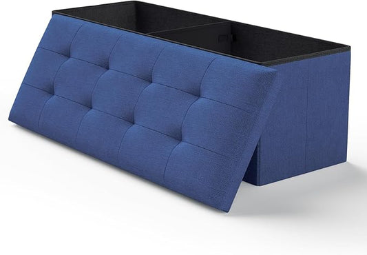 Ottoman Folding Storage Bench, 43x15x15 Inch, Foot Rest Stool for Living Room, Bedroom, Entryway, End of Bed - Multi-Functional Ottoman with Storage Navy Blue