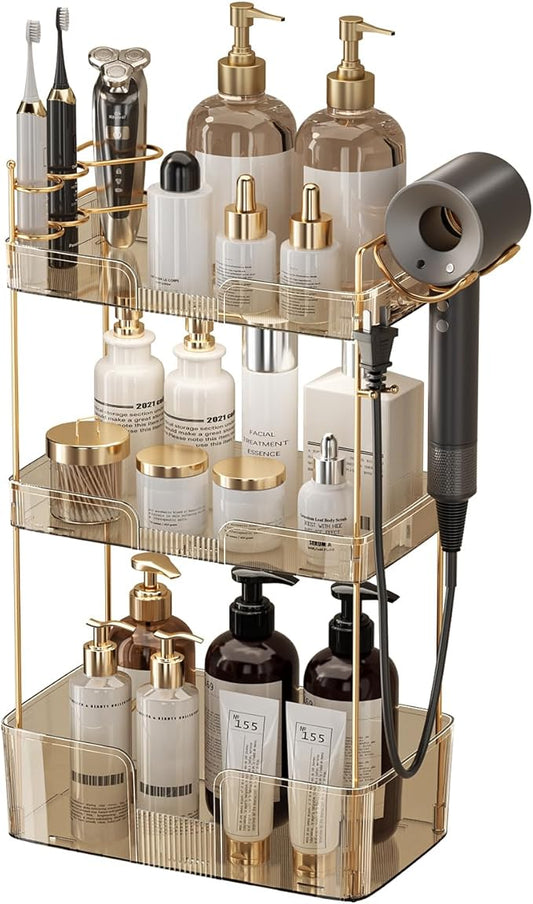 YCIA&DONE Luxury Bathroom Counter Organizer, Large Makeup Organizer Countertop, Shelf Organizer, Vanity Tray, Easily Assemble for Bathroom Organizers and Storage, Undersink, Cabinet,3 Tiers Amber-NeatNest