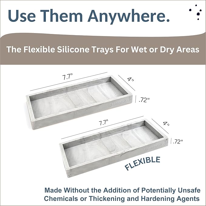 Countertop and Vanity Tray - 2 PC Small 7.7" Silicone Bathroom Trays, Kitchen Soap Tray, Dish Sponge Soap Holder Kitchen Sink Organizer Caddy, Bathroom Counter Trays for Lotion Dispenser-NeatNest